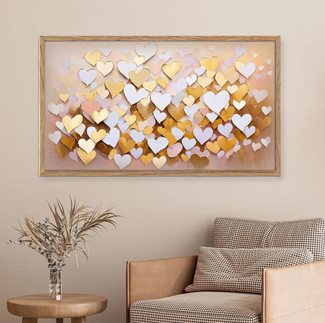 Gold White Heart Confetti Abstract Love Painting Romantic Wall Art - Image 2