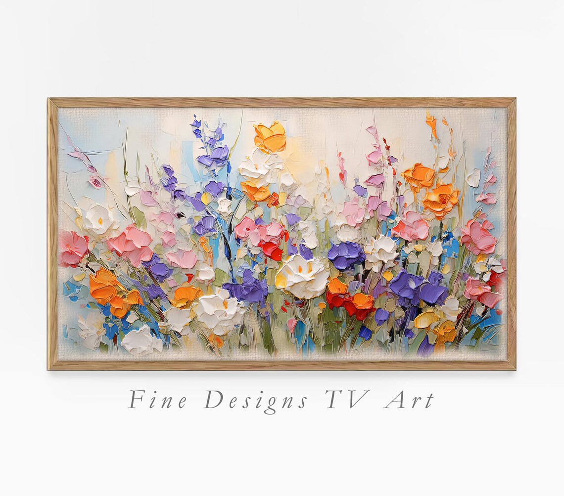 Colorful Wildflower Meadow Impasto Oil Painting Spring Bloom Poster