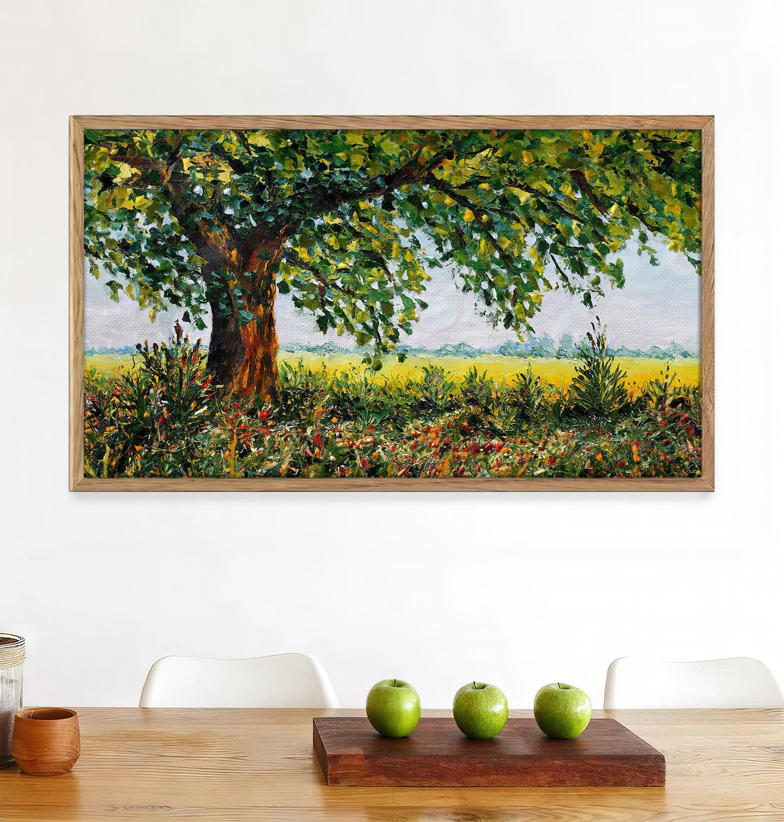Sunny Summer Meadow Wildflowers White Clouds Blue Sky Landscape Poster - Image 2