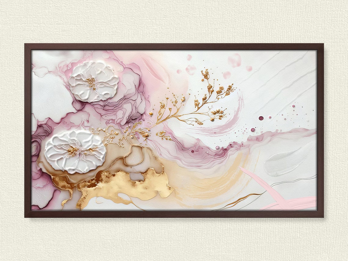 Pastel Blossom Abstract Pink Gold Marble White Floral Art Poster - Image 3