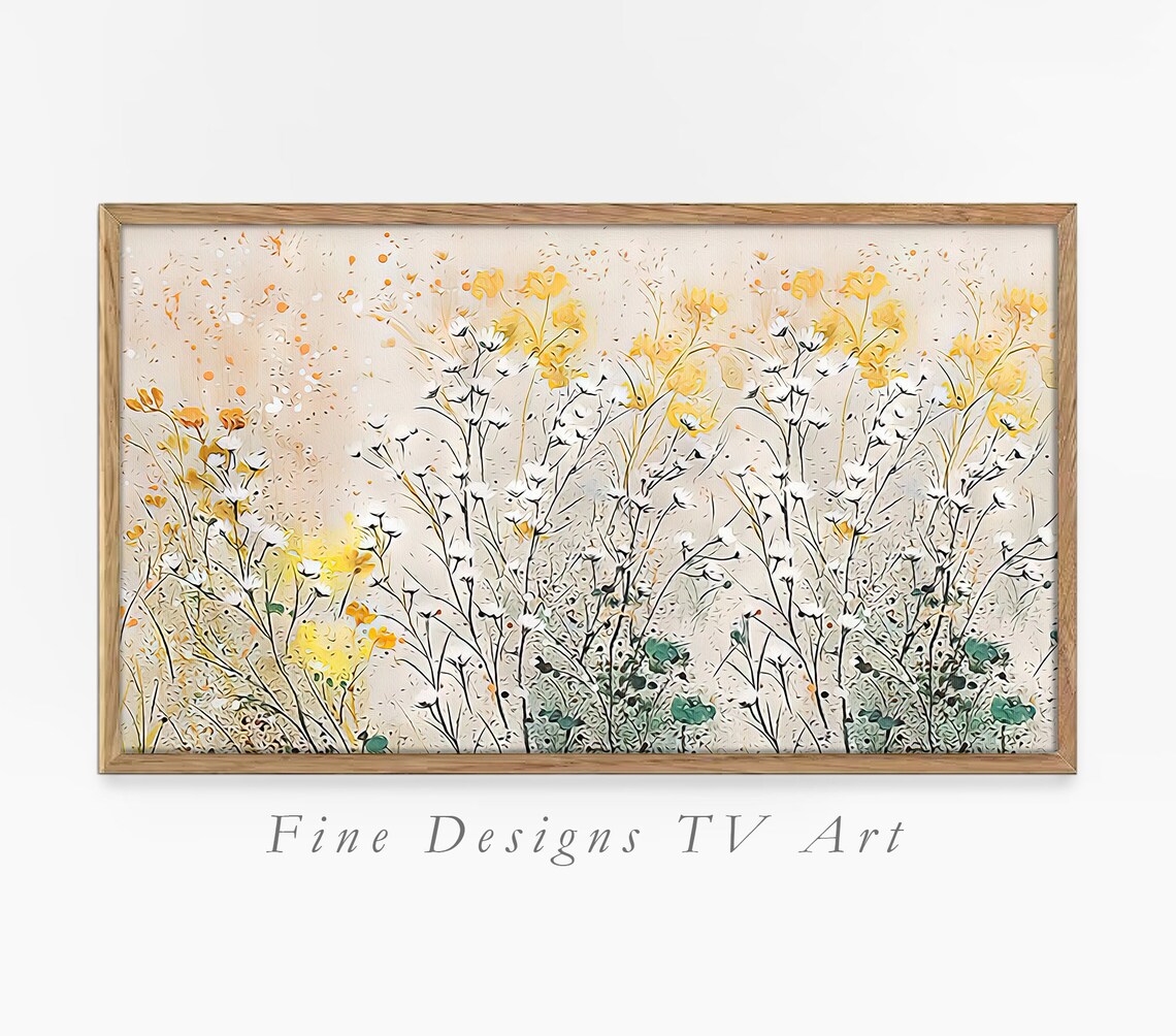 Delicate White Yellow Wildflowers Beige Botanical Floral Art Poster