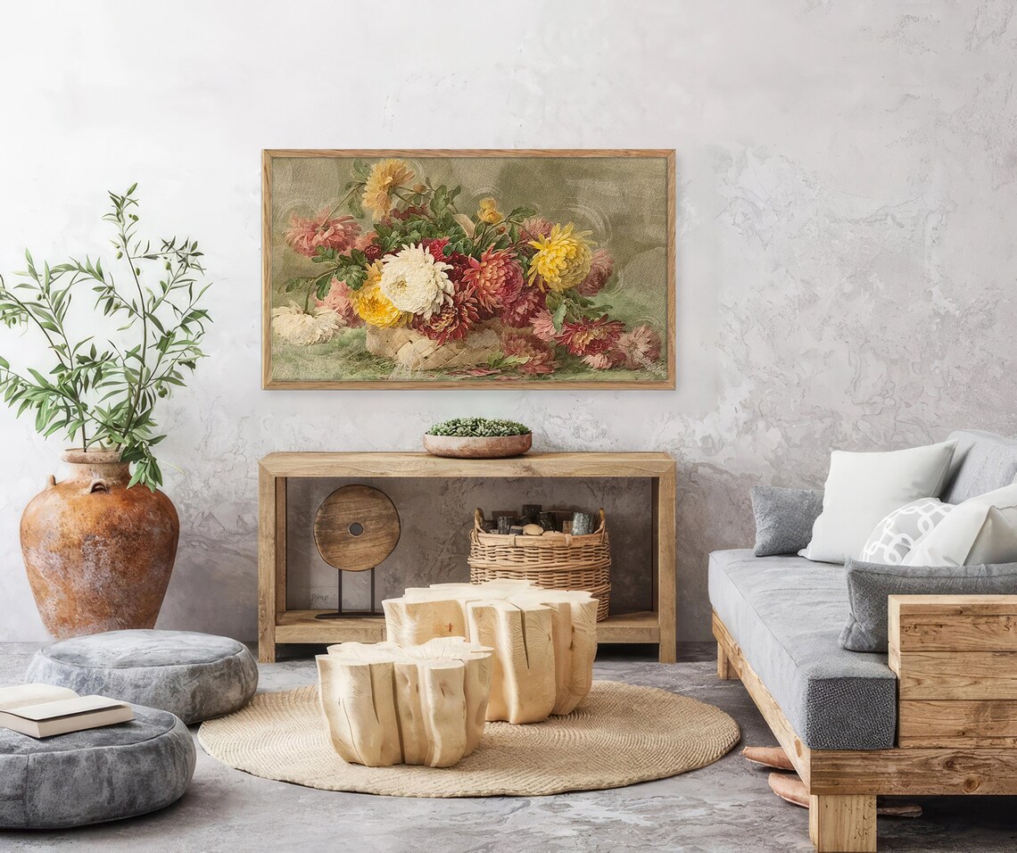 Vintage Chrysanthemum Bouquet Antique Still Life Muted Floral Print - Image 4