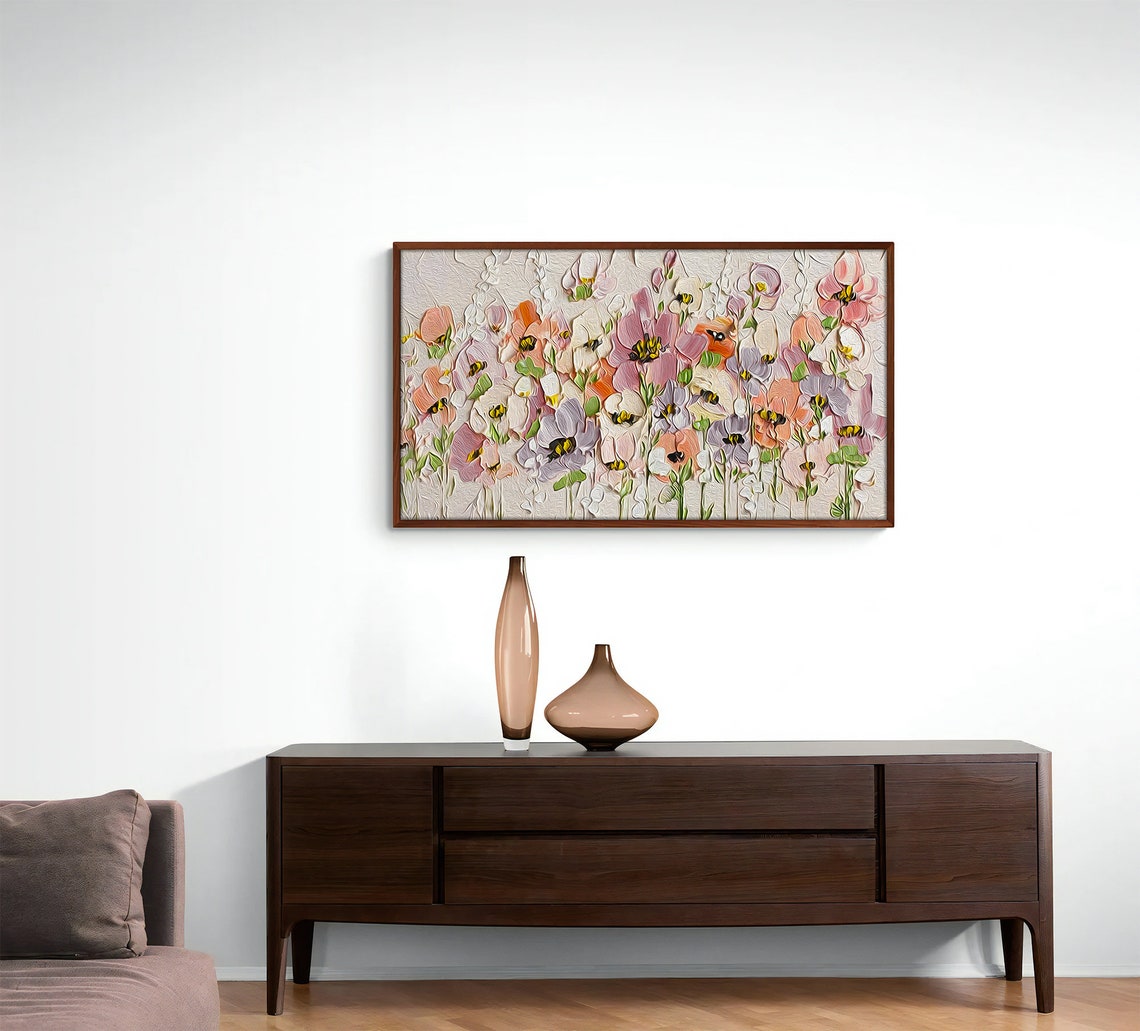 Abstract Pastel Flower Meadow Pink Lavender Cream Art Poster - Image 2