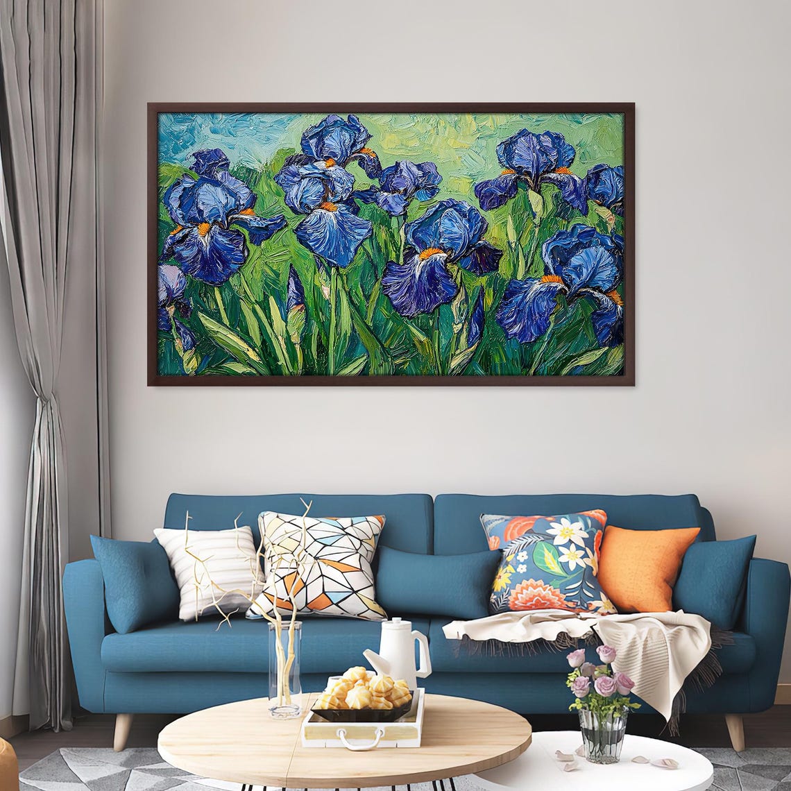 Frame Tv Art Impasto Blue Irises Bold Floral Spring Painting Vibrant Modern Art Impressionist Style - Image 2