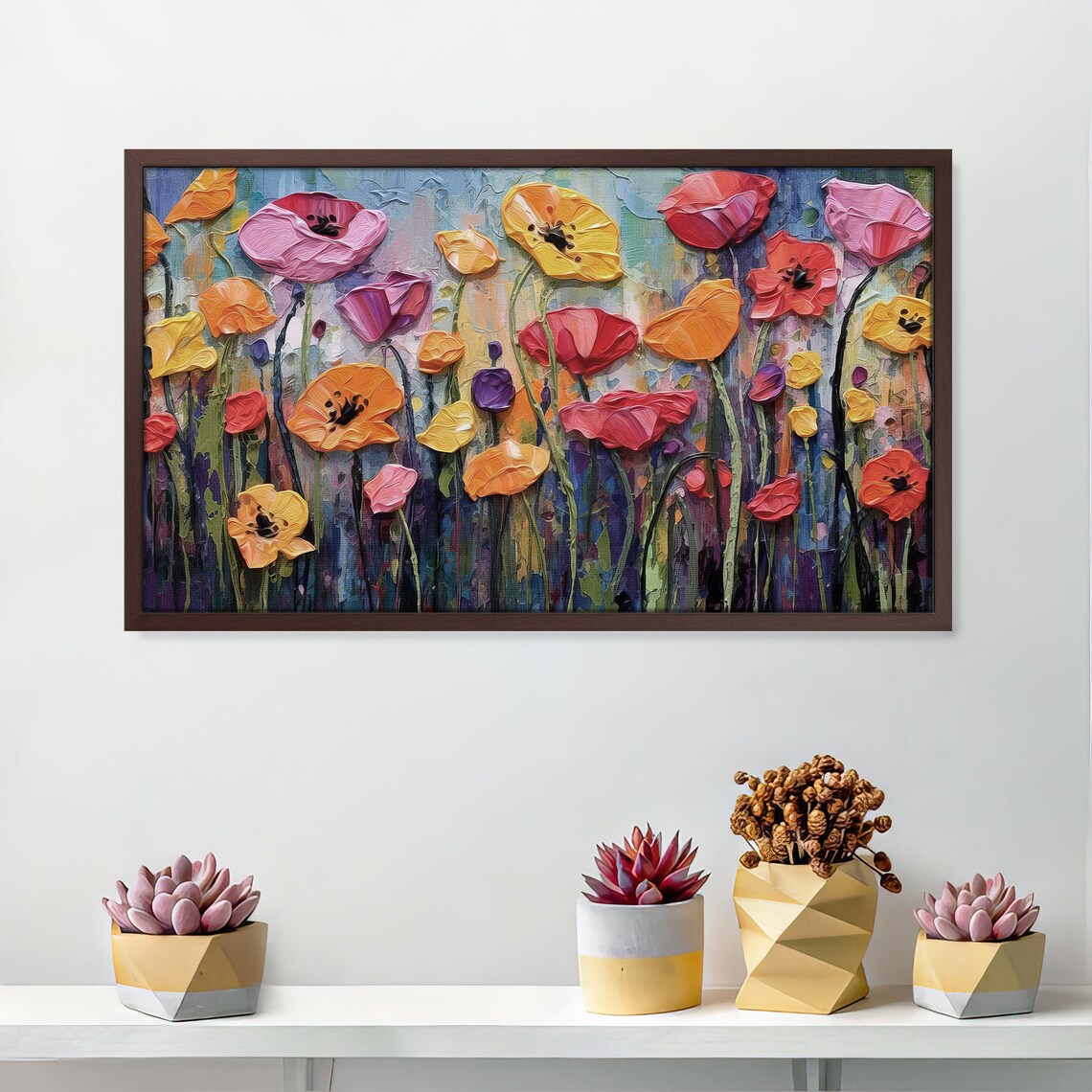 Colorful Impasto Poppy Field Textured Oil Flower Garden Art Poster - Image 4
