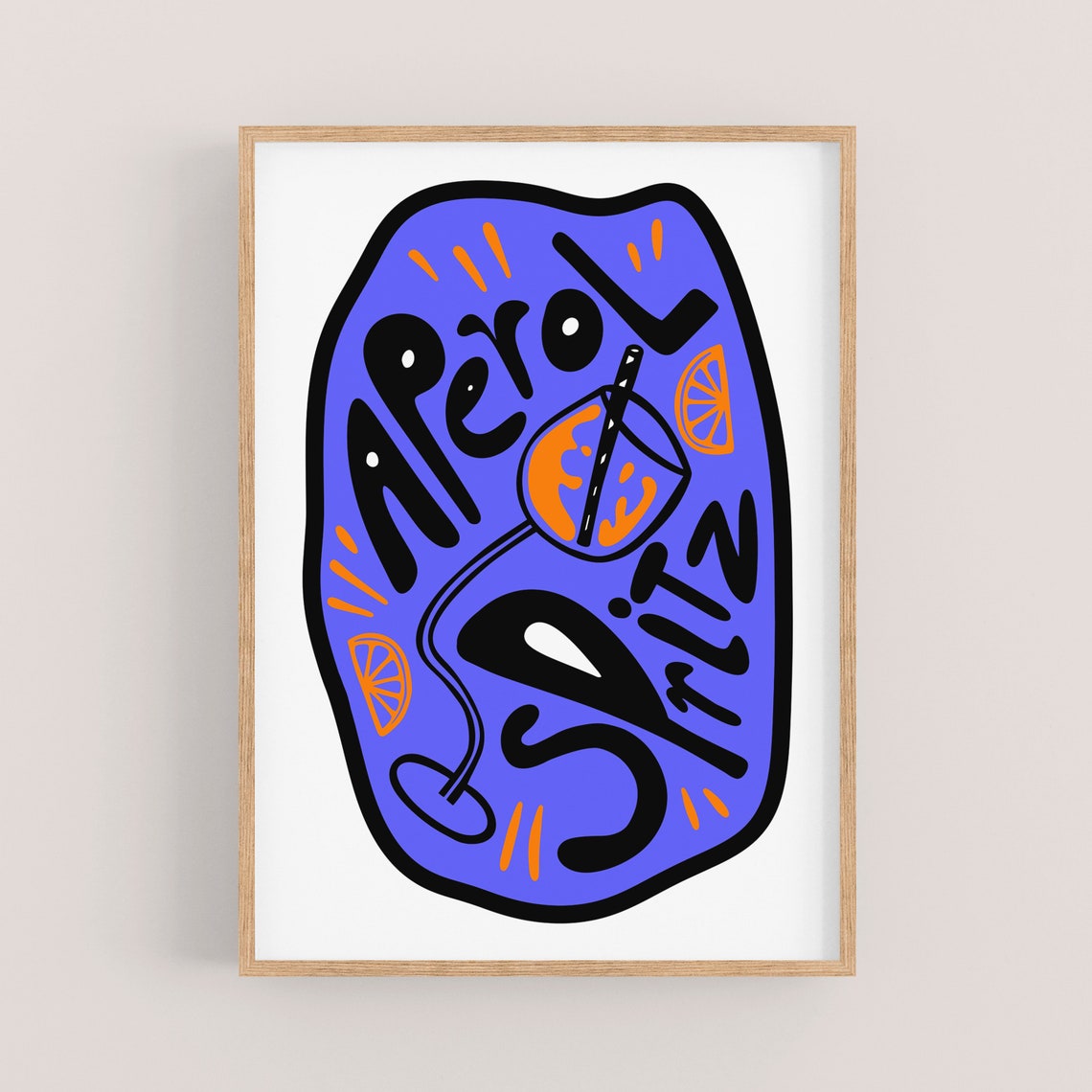 Aperol Spritz Purple Cocktail Bar Hand Drawn Retro Art Poster