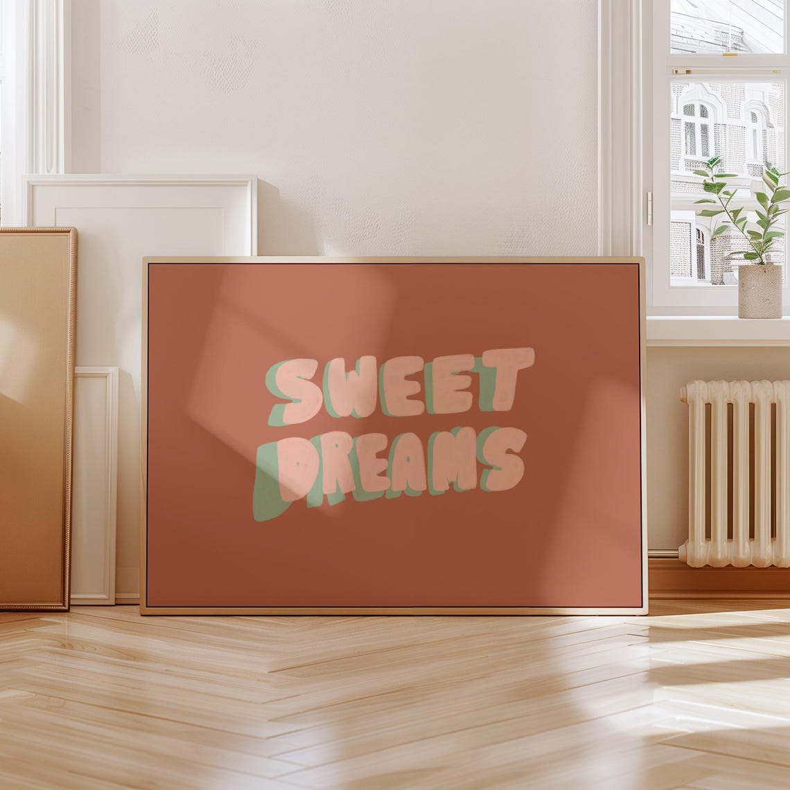 Sweet Dreams Retro Bubble Letter Terracotta Nursery Wall Poster