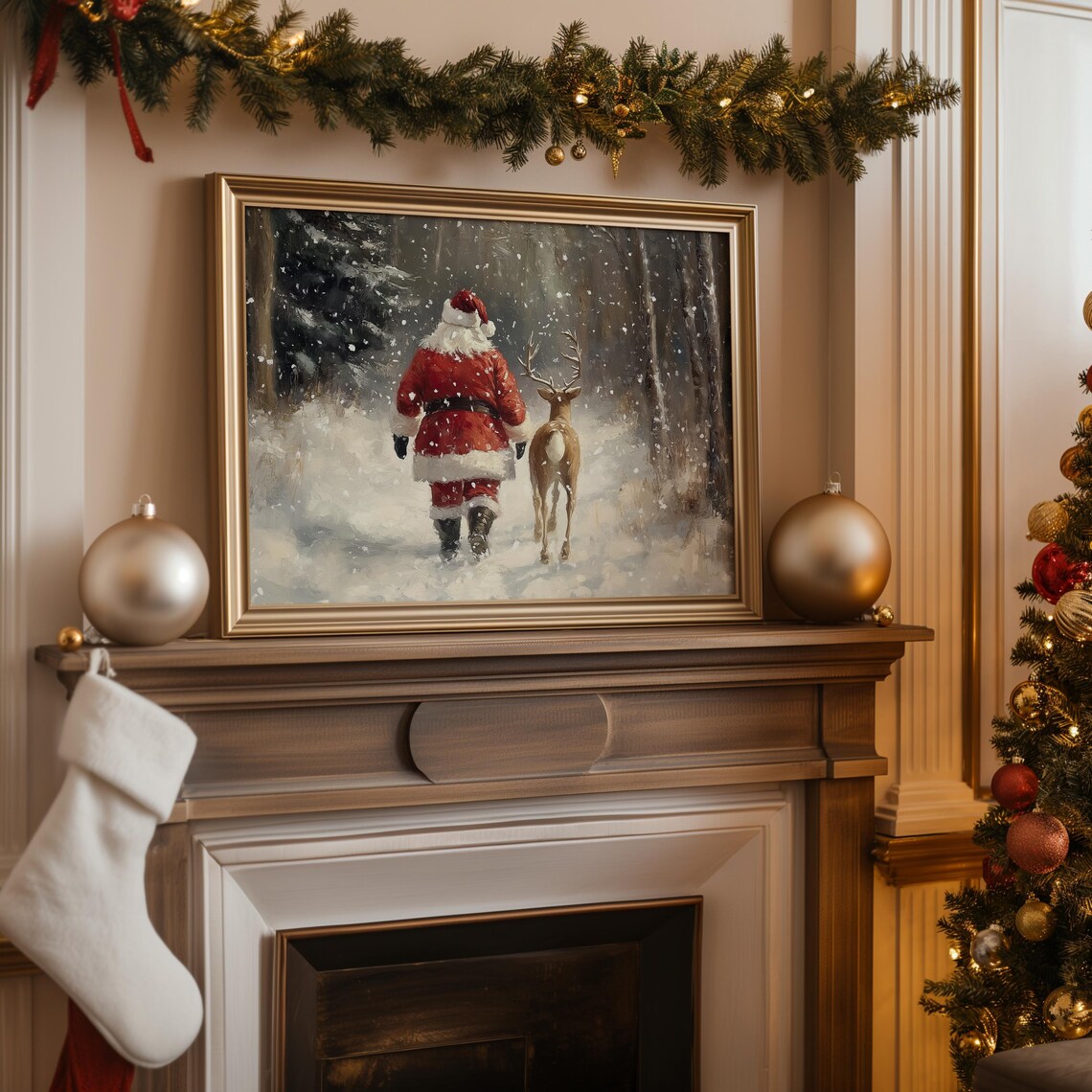 Santa Claus and Reindeer Winter Christmas Art Print - Image 5