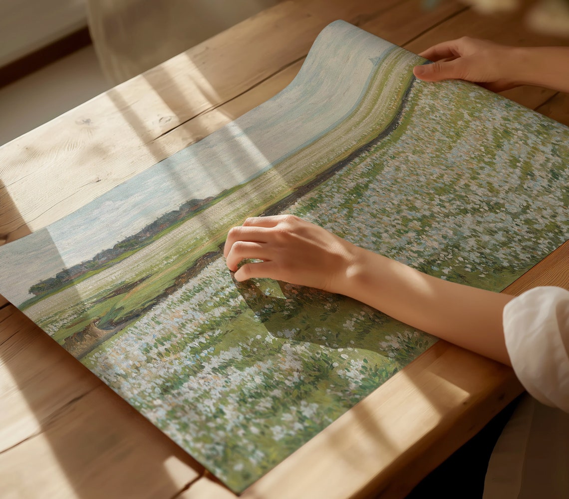 Blooming Flower Field Farmhouses Vintage Coastal Meadow Art Poster - Image 4