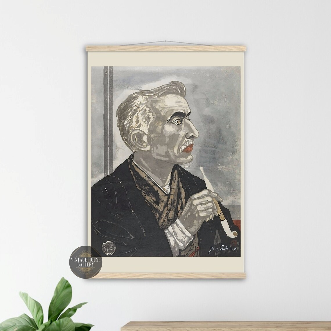 Lafcadio Hearn in Kimono Junichiro Sekino Portrait Woodblock Poster