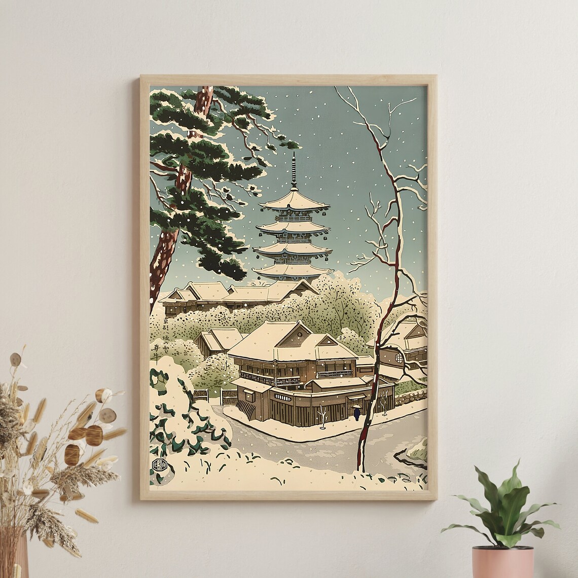 Yasaka Pagoda in Winter Snowfall Benji Asada Woodblock Poster
