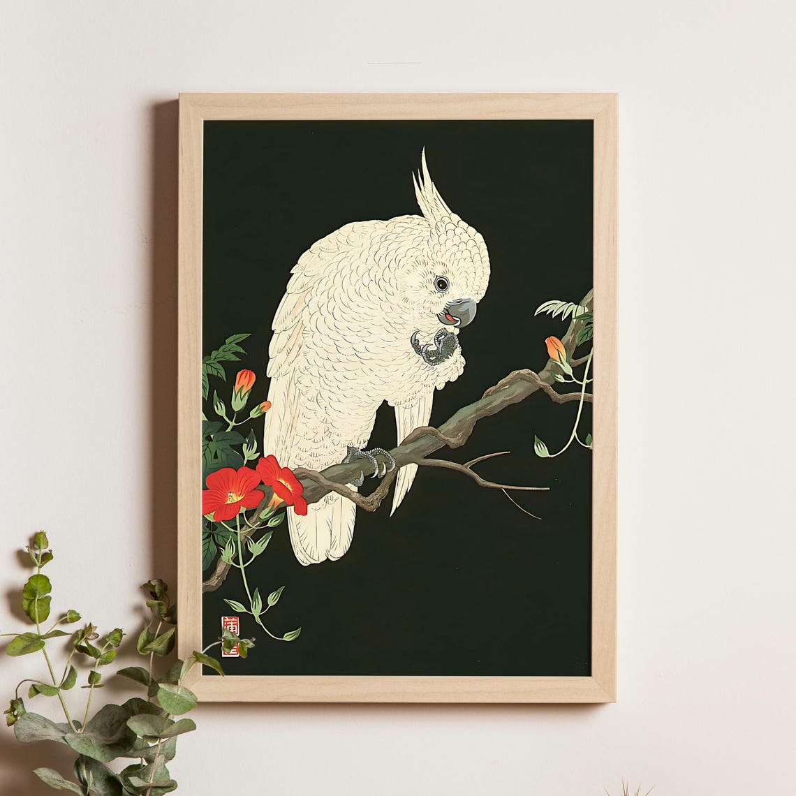 Nishimura Hodo White Cockatoo On Flowering Branch Japanese Bird Poster