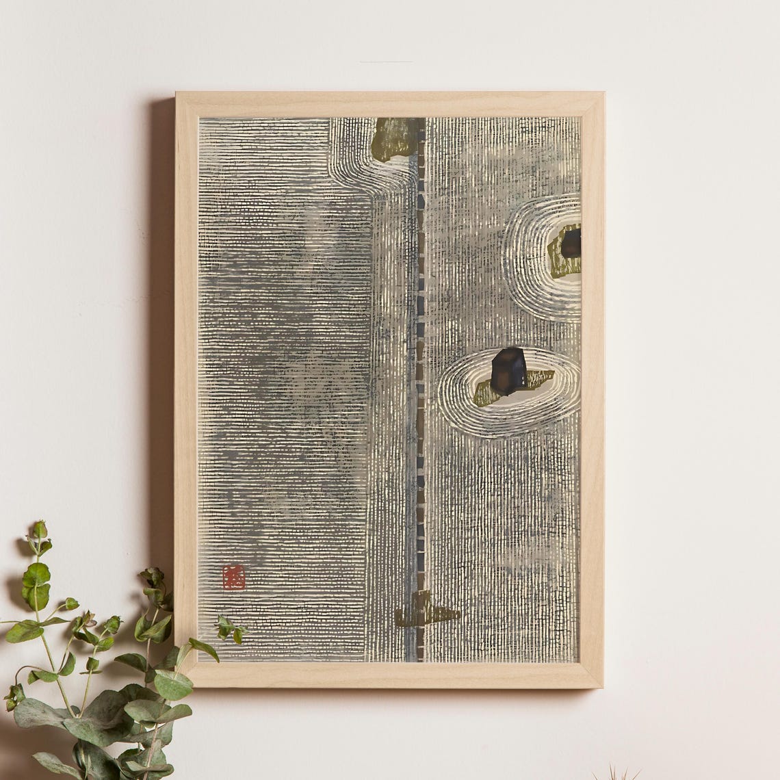 Hashimoto Okiie Zen Rock Garden Gray Abstract Minimalist Art Poster
