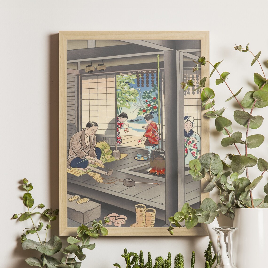 Family At Home Hiyoshi Mamoru Ukiyo-E Art Print
