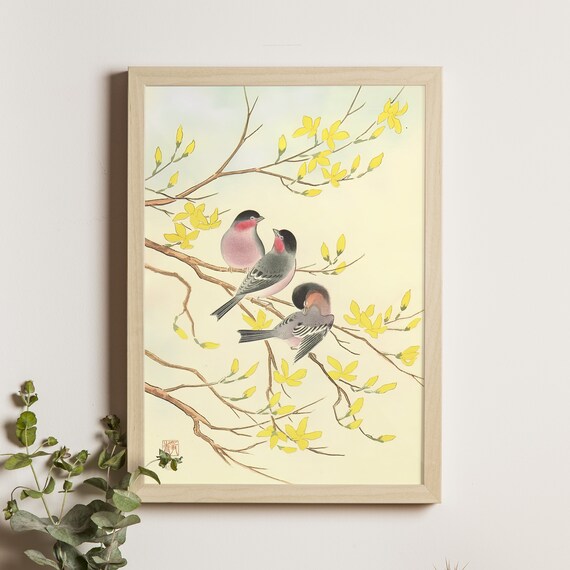 Bullfinch And Golden Ball Tree Ukiyoe Art Print