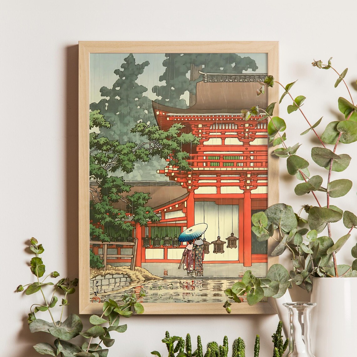 Kasuga Shrine in Nara Rain Scene Kawase Hasui 1933 Art Poster