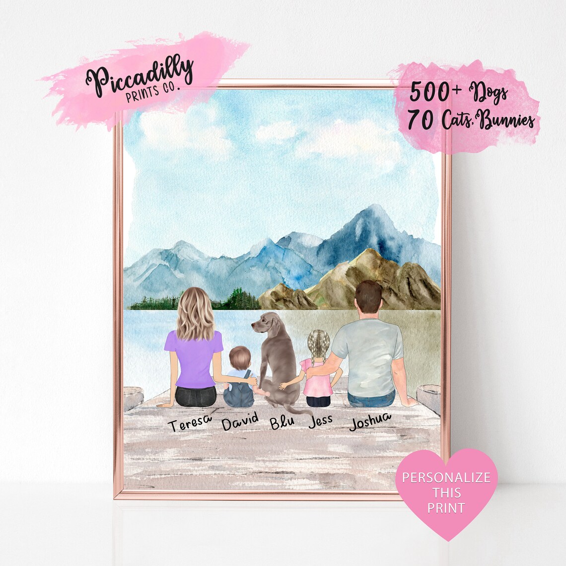 Personalized Dog Family Portrait Custom Pet Art Print