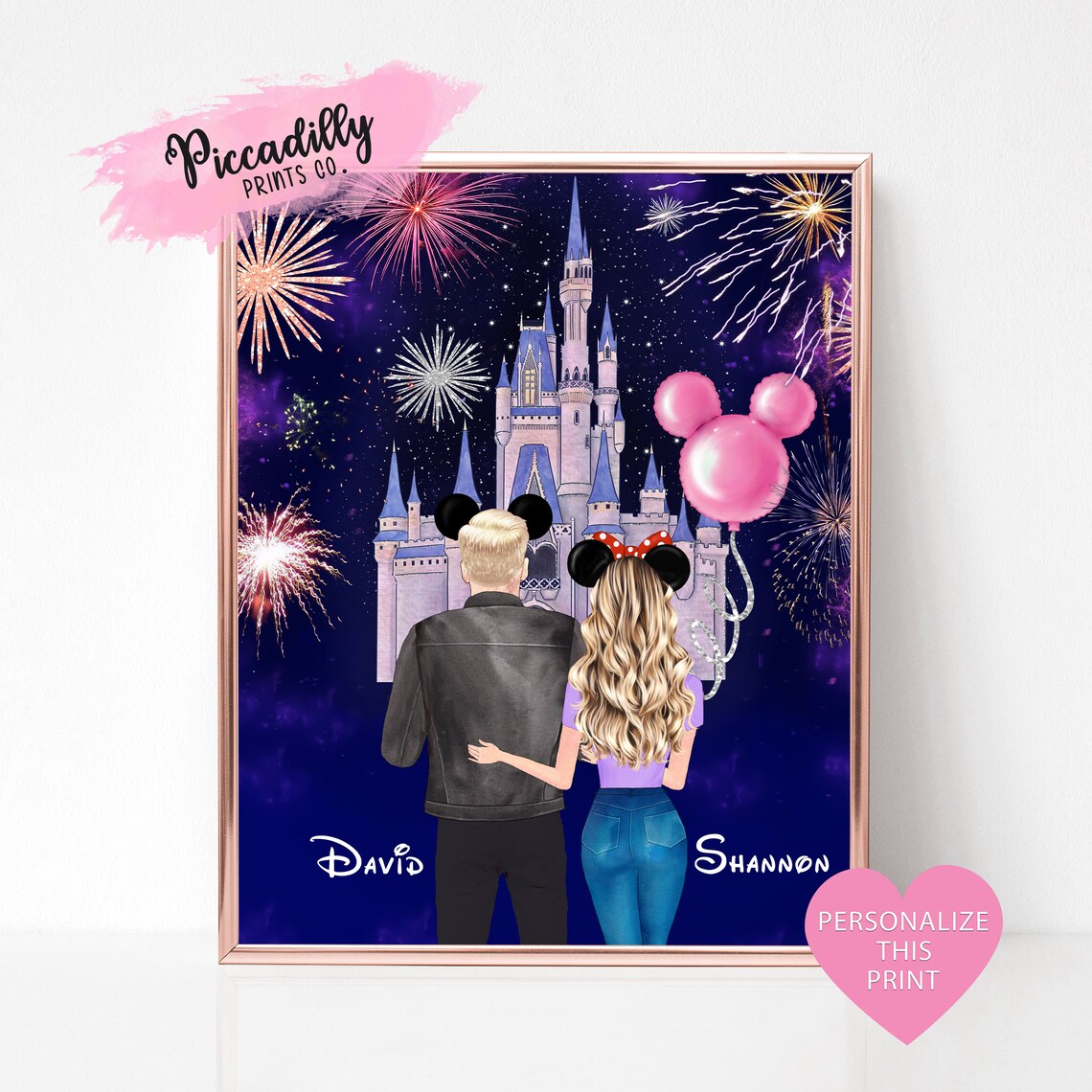 Personalised Disney Couple Portrait Magic Castle Art Print