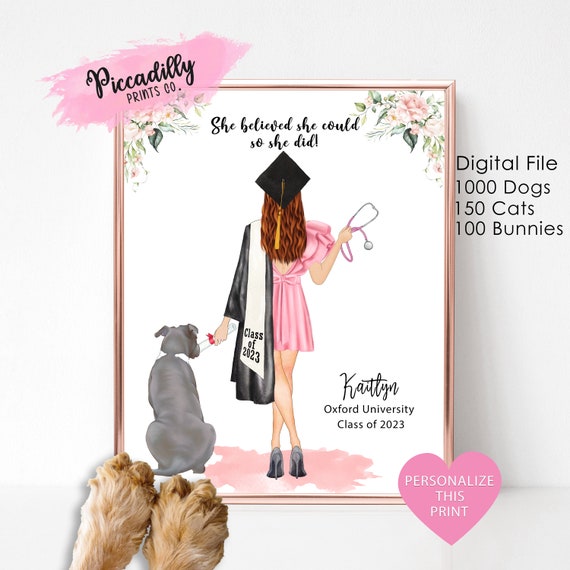 Personalized Graduation Portrait With Pet Art Print