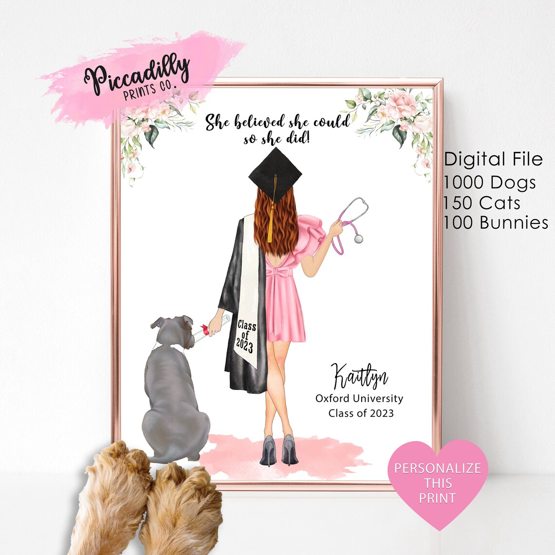 Personalized Graduation Portrait With Pet Art Print