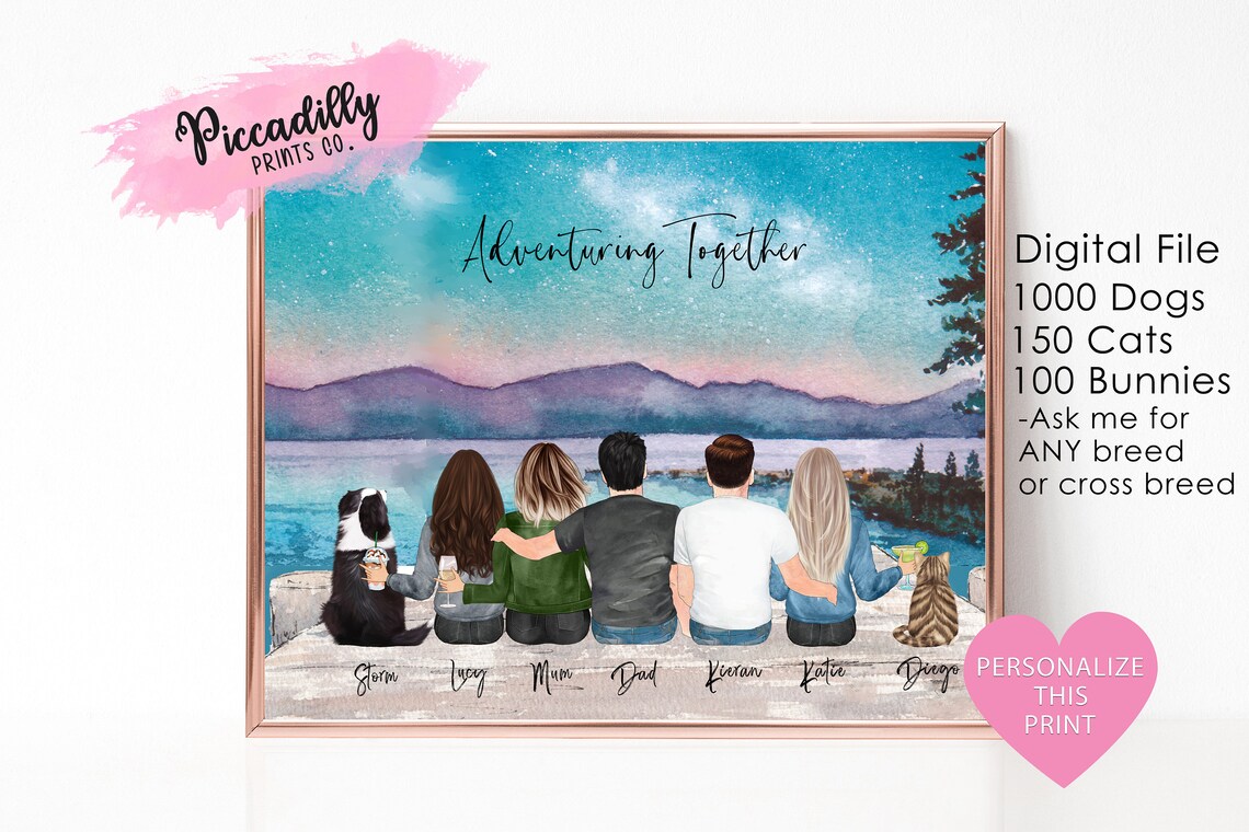 Custom Adventure Couple Print, Mountain Lake Anniversary Gift