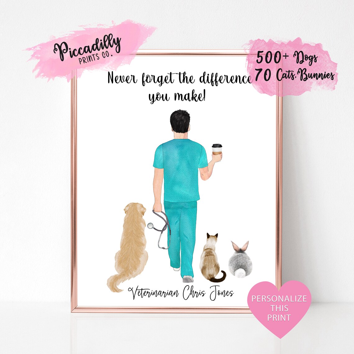 Personalized Vet Print, Custom Vet Thank You Portrait