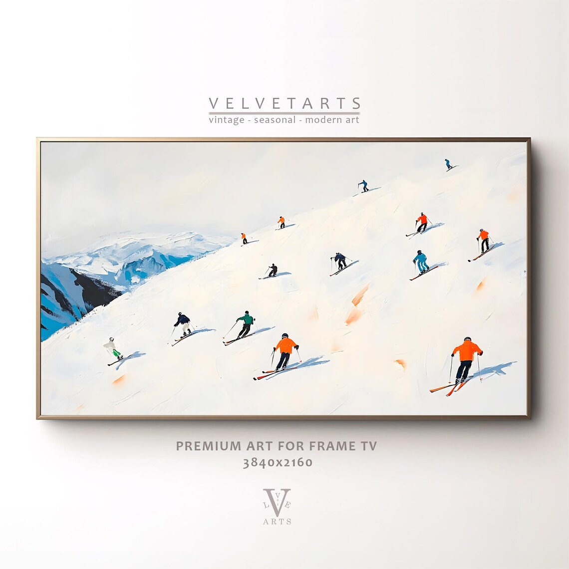 Frame Tv Art Skiers On A Snowy Mountain Christmas Decor Winter Festive Painting Farmhouse Art Christmas Tv0170 - Image 5