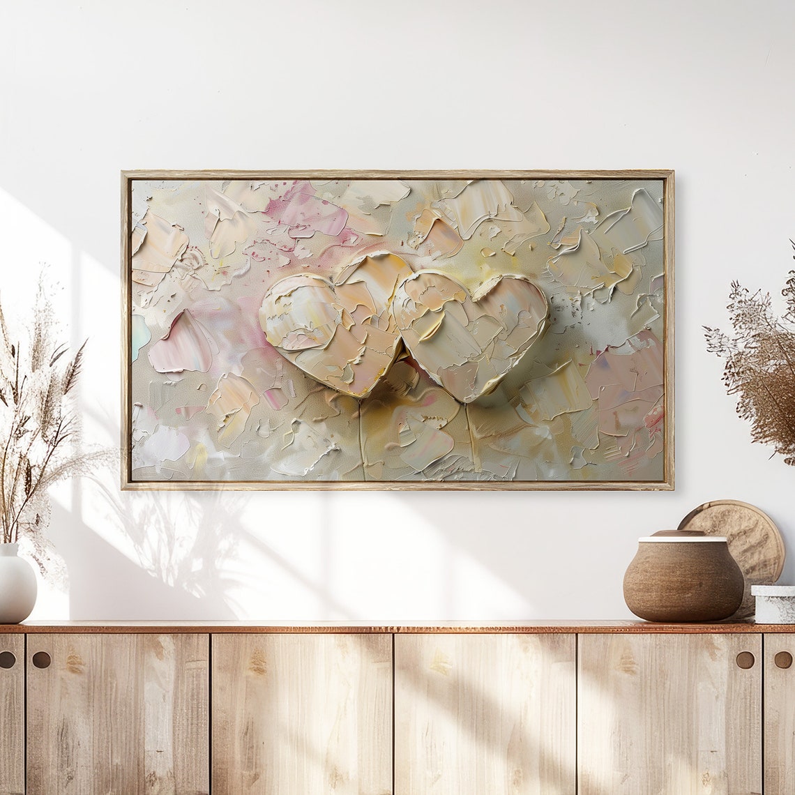 Pastel Hearts Impasto Textured Romantic Abstract Painting Wall Art - Image 3