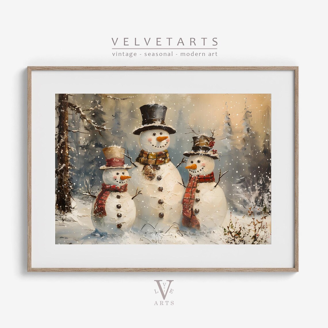 Snowman Trio With Top Hats And Plaid Scarves Christmas Wall Art - Image 5