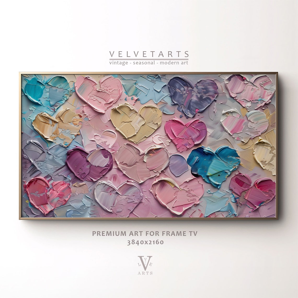 Pastel Hearts Impasto Abstract Love Textured Painting Joyful Wall Art
