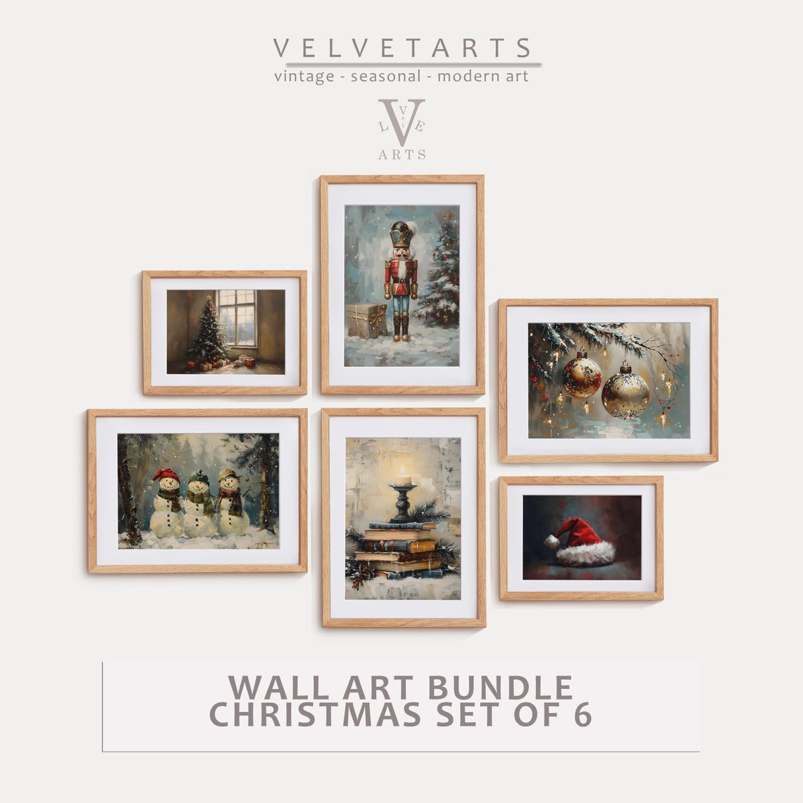 Christmas Wall Art Set 6 Vintage Winter Prints Bundle Holiday Decor