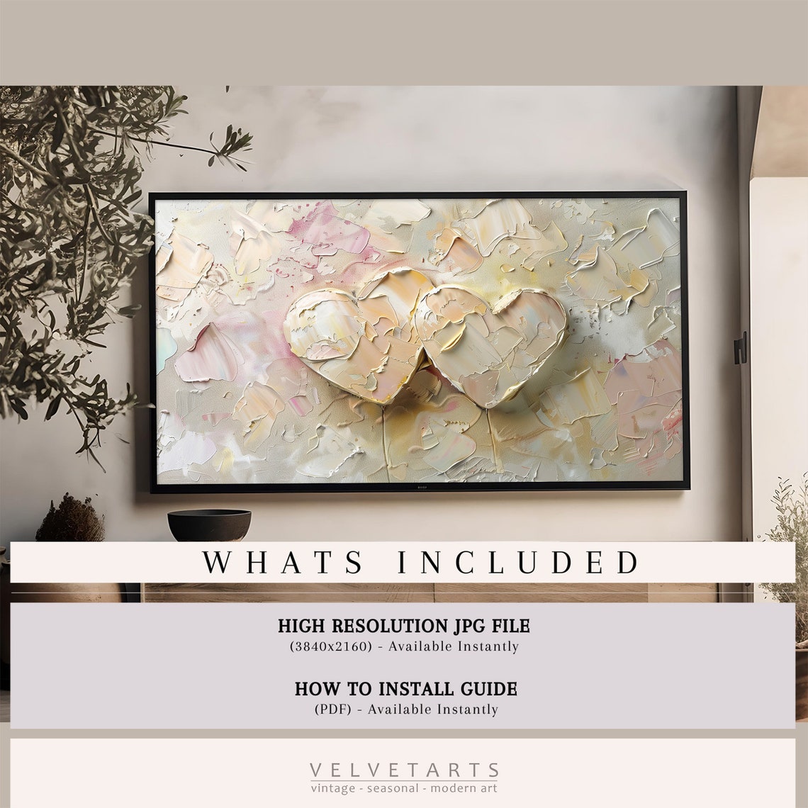Pastel Hearts Impasto Textured Romantic Abstract Painting Wall Art - Image 4