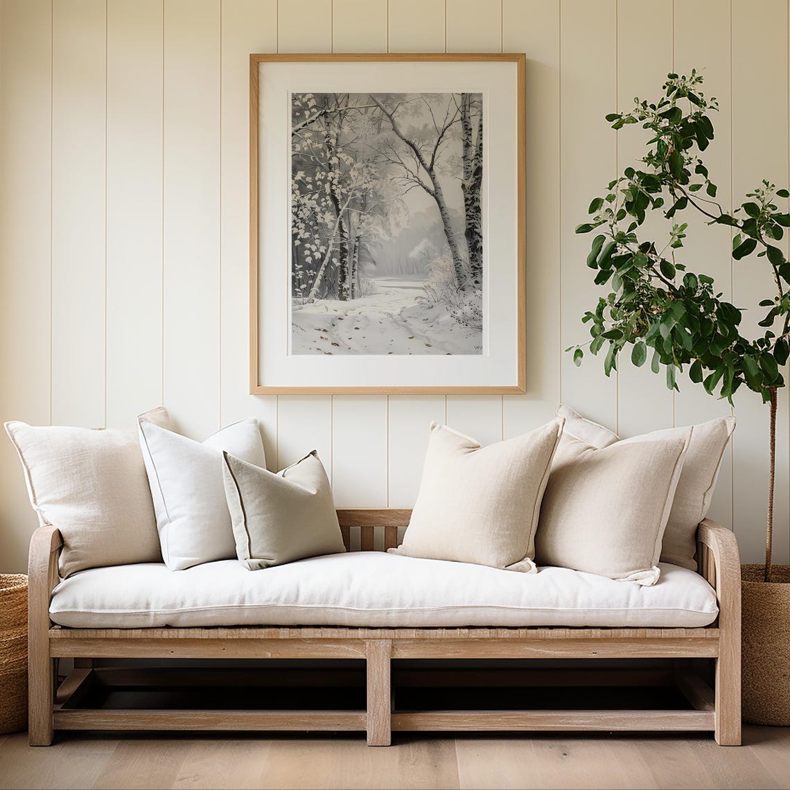 Birch Grove Winter Forest Snowy Path Minimalist Neutral Wall Art Print - Image 4