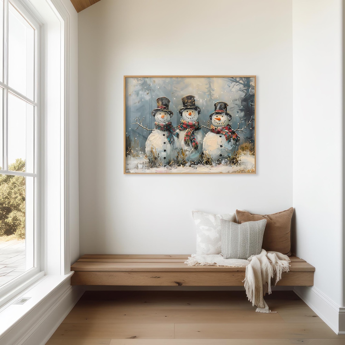 Dapper Snowmen With Top Hats and Tartan Scarves Winter Wall Art - Image 3