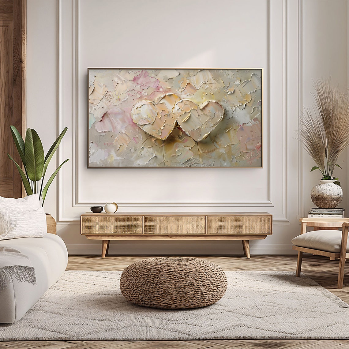 Pastel Hearts Impasto Textured Romantic Abstract Painting Wall Art - Image 5