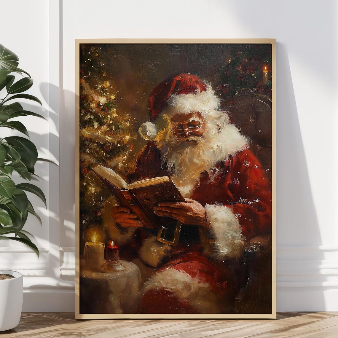 Santa Claus Reading a Storybook by the Christmas Tree Poster - Image 5