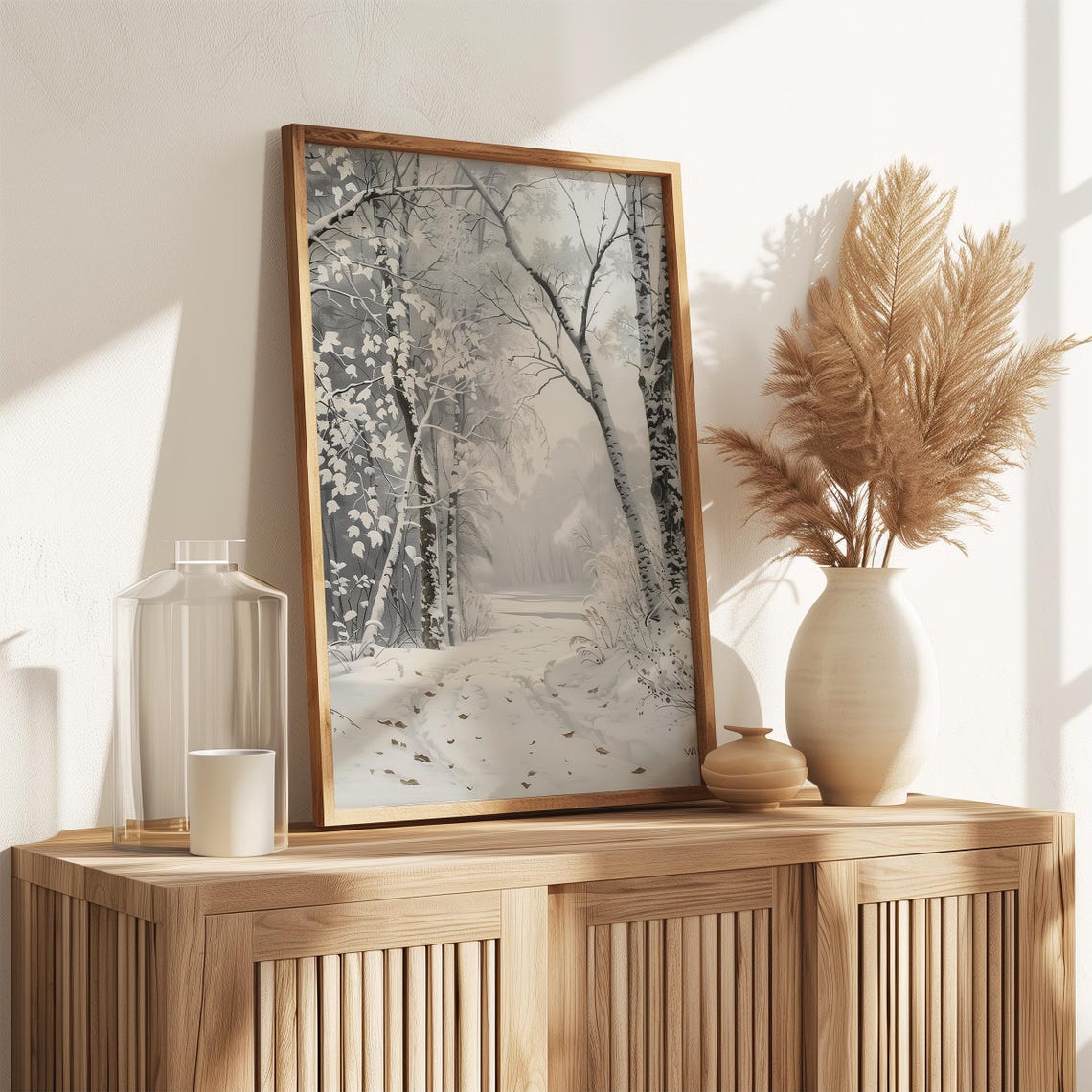 Birch Grove Winter Forest Snowy Path Minimalist Neutral Wall Art Print - Image 3