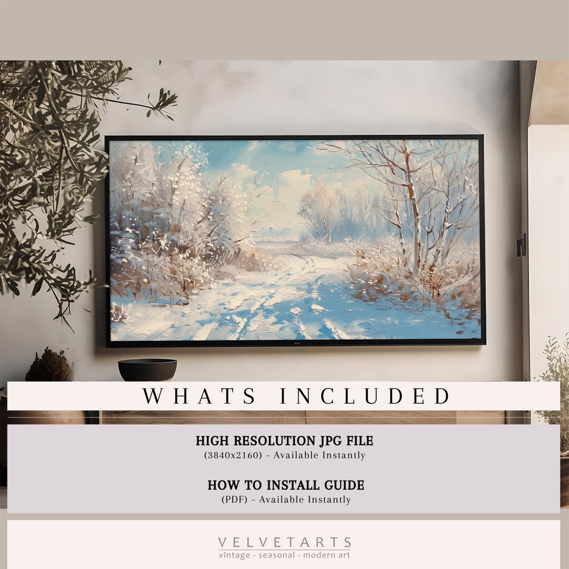 Frame Tv Art Winter Painting Frosty Forest Path Landscape Tv Art Vintage Oil Painting Christmas Decor Tv0059 - Image 4