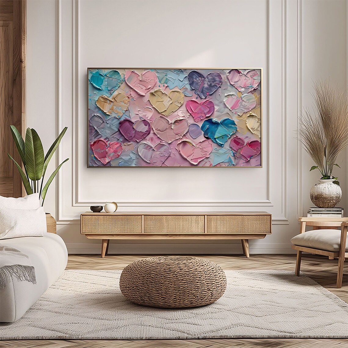 Pastel Hearts Impasto Abstract Love Textured Painting Joyful Wall Art - Image 5