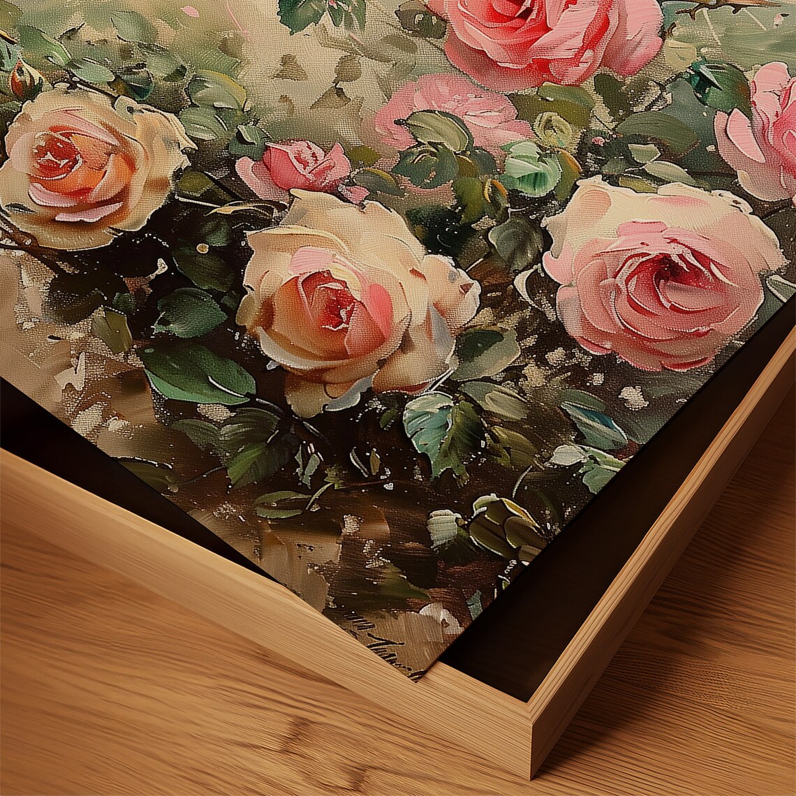 Summer Blooming Rose Bush Vintage Floral Oil Painting Wall Art - Image 2