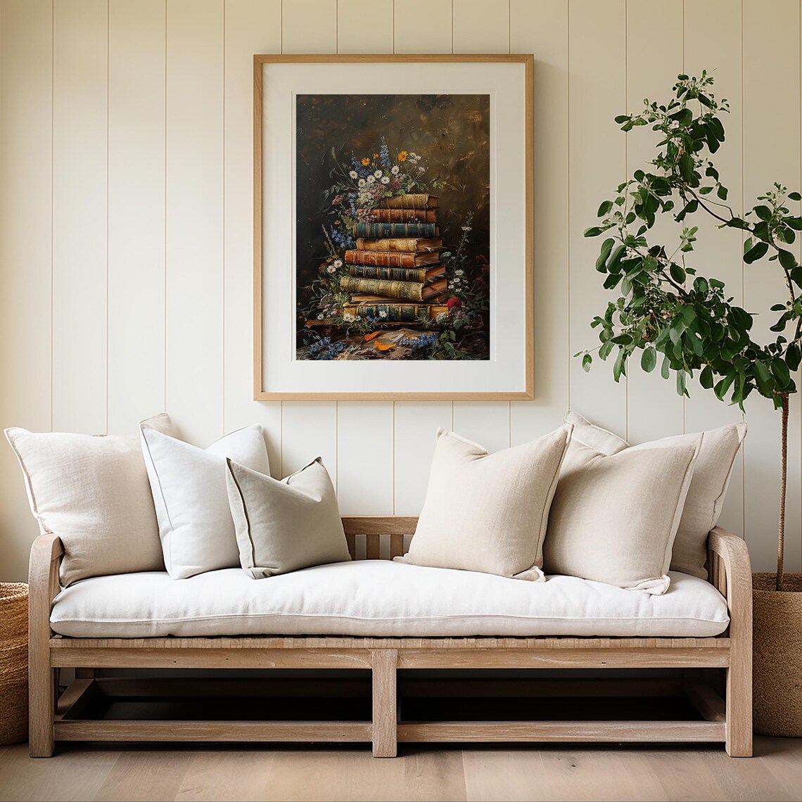 Antique Books Stack Wildflower Bouquet Vintage Floral Wall Art Print - Image 4