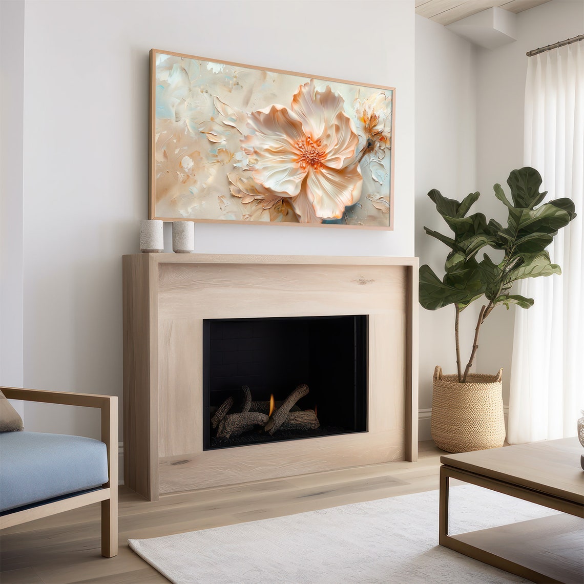 Blush Peony Impasto Textured Neutral Floral Painting Wall Art - Image 2