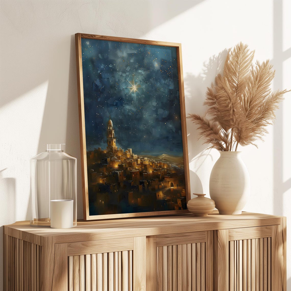 Starlit Bethlehem Night Sky Nativity Christmas Vintage Faith Wall Art - Image 3