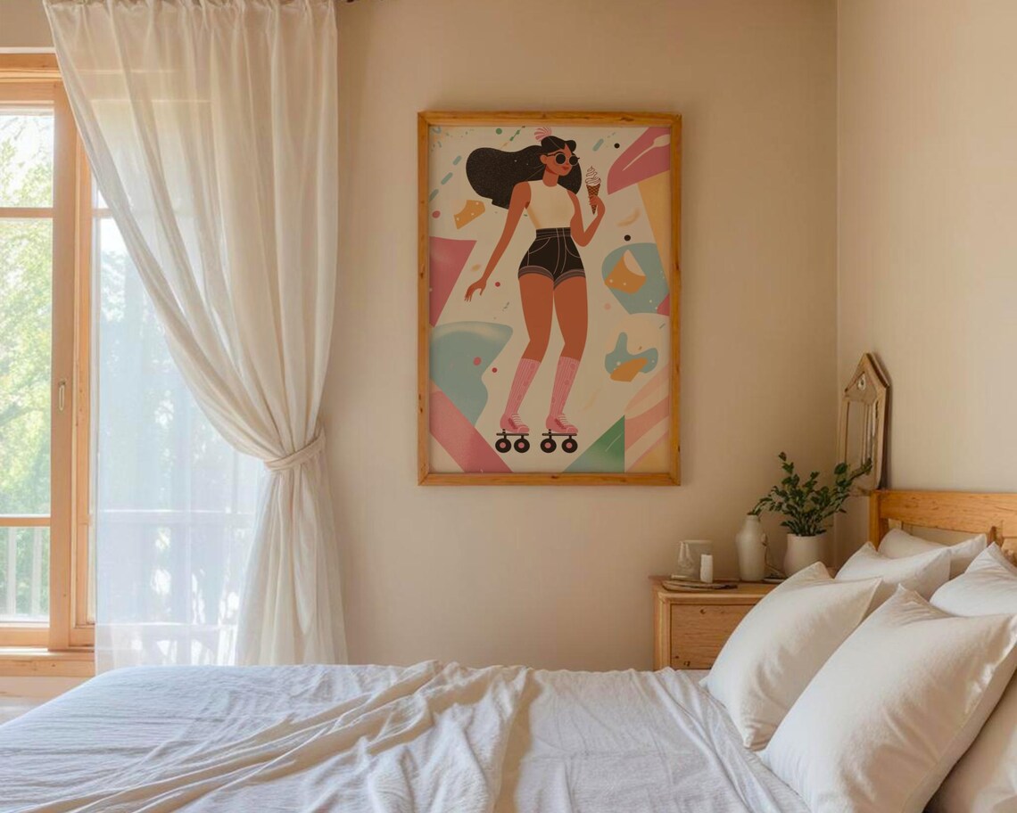 Retro Roller Skating Girl Art Print, 80s Boho - Image 4