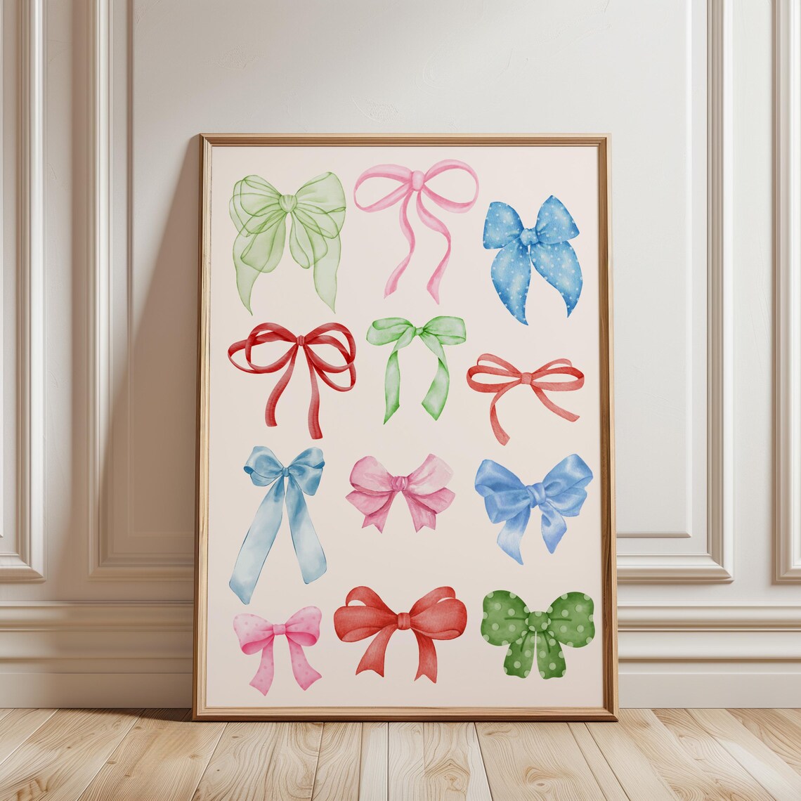 Trendy Bows Wall Art Triptych Coquette Watercolor Wall Art Set Whimsical Fruits Decor Instant Preppy Artwork - Image 3