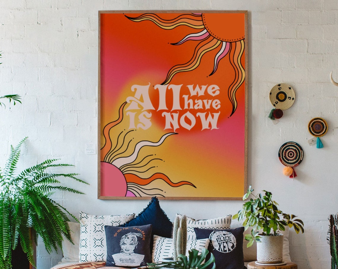 All We Have Is Now Sunshine Quote Poster With Retro Wavy Sunrays