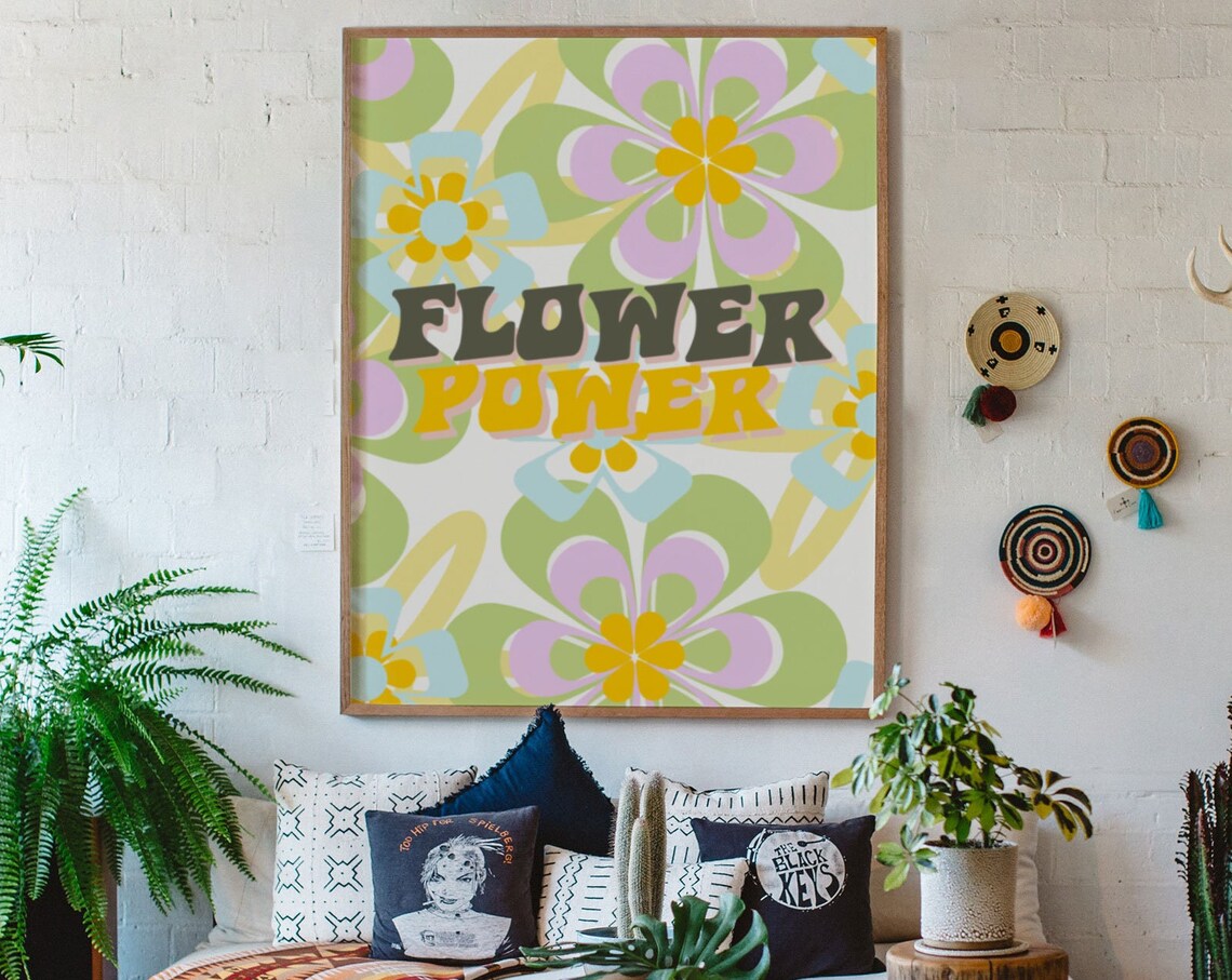 Flower Power Pastel Lilac Floral Retro 70s Typography Poster