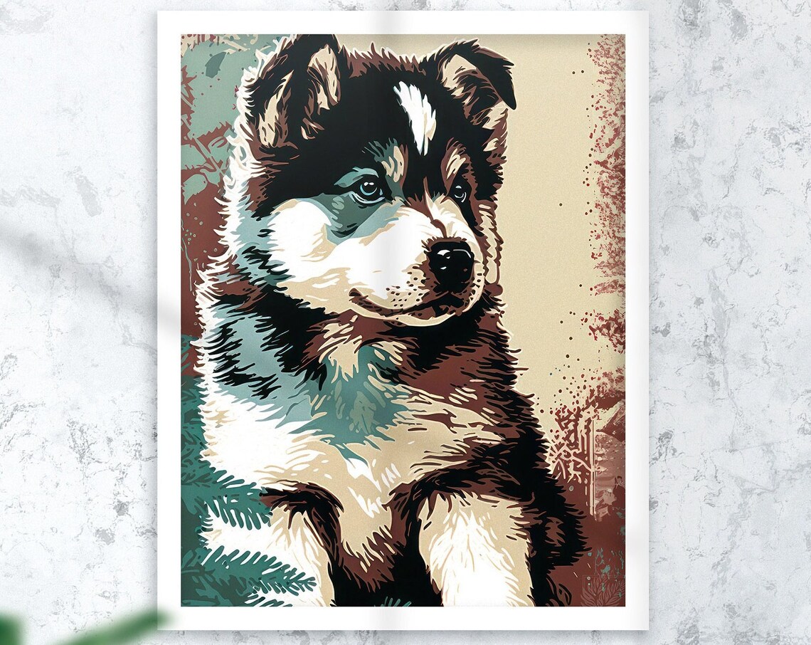 Husky Puppy Portrait Poster Close Up Blue Eyes Cute Dog Wall Decor