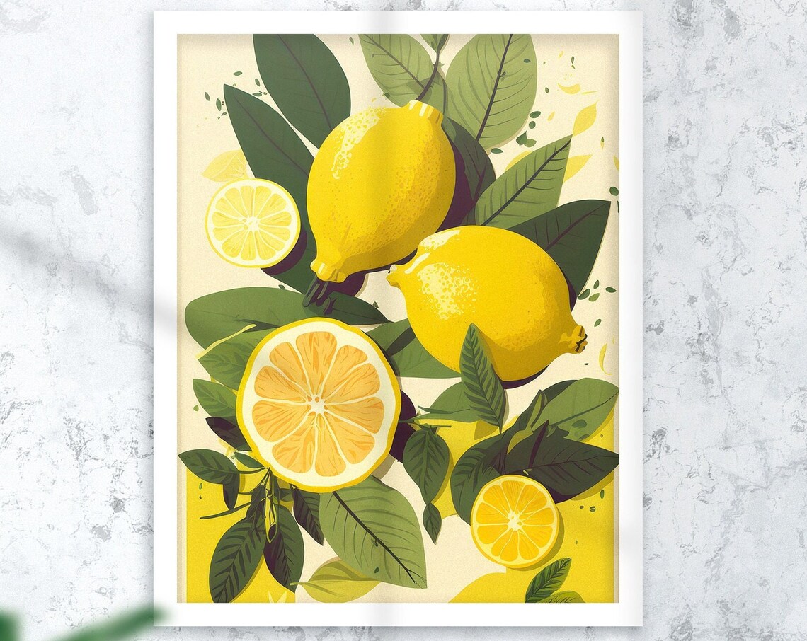 Lemon Poster Painting Boho Design Art Lemon Fruit Print Gauguin Fruit Print