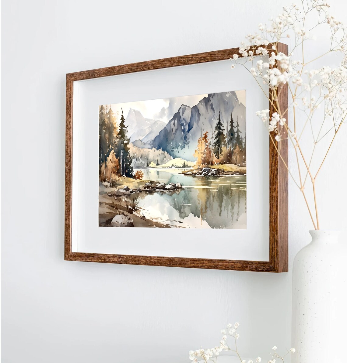 Mountain Lake Watercolor Landscape, Modern Wall Art Print - Image 5